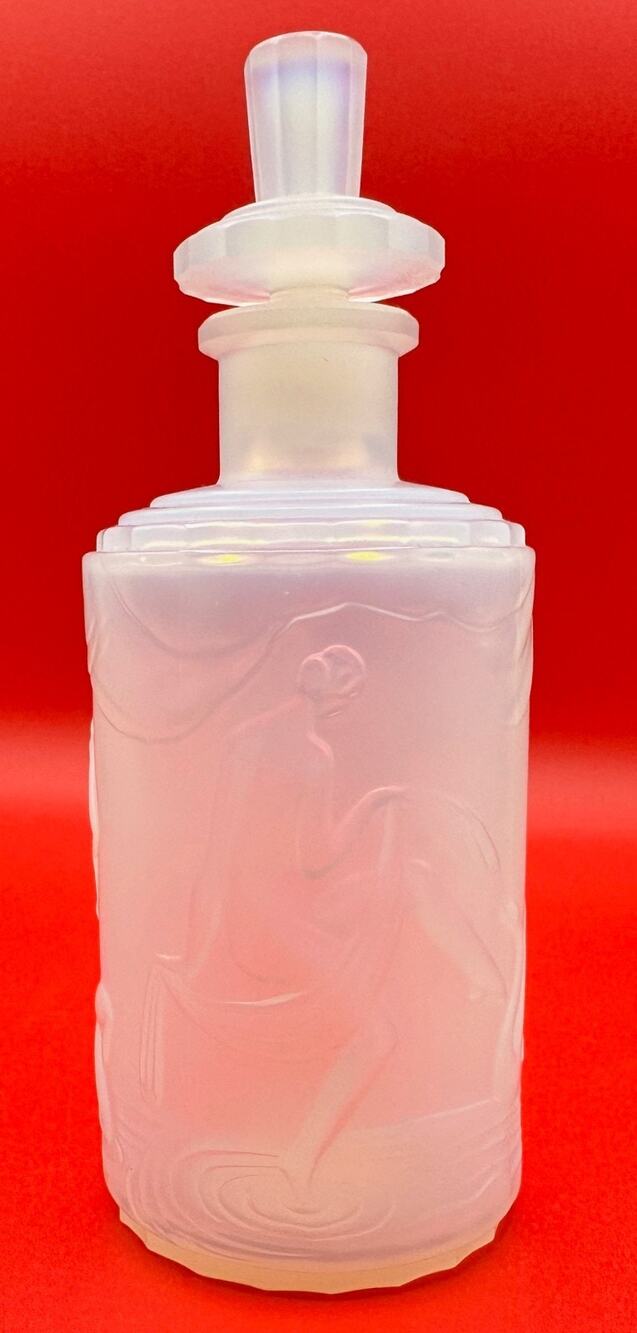 Sabino Paris Blue Opalescent Dancing Nude Nymphs Art Deco Glass Perfume Bottle